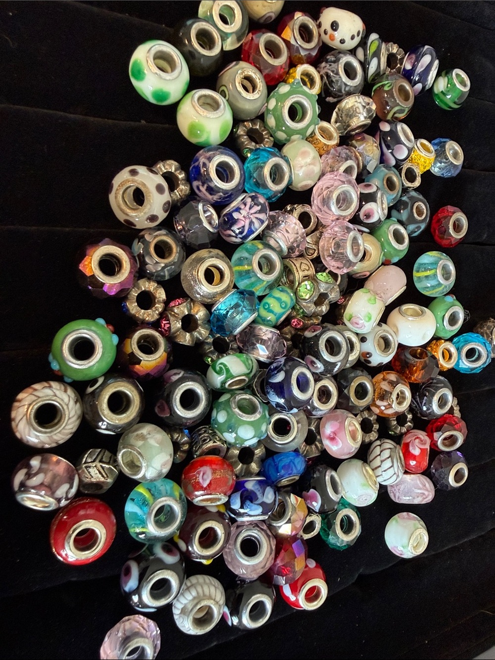 Glass & more Charm Beads Assorted jewelry over 90 large beads & 25 bonus finding